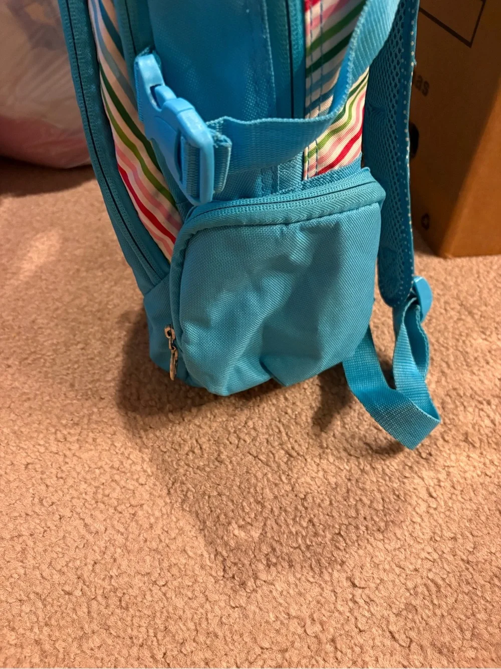 Blue Y2K Backpack with Multicolor Stripes